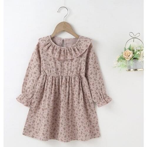 Winter 2021 Girls Dress Girls Cute Dress Long Sleeve Peter Pan Collar Pink Floral Solid Cute Streetwear Dresses Vestidos 18M-6T