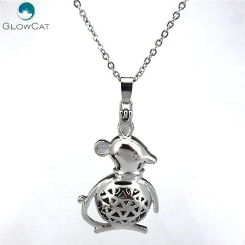 K121 Silver Magnetic Big Body Rat Pearl Cage Locket Necklace Stainless Chain 18" Aroma Essential Oil Diffuser Locket