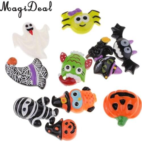 10pcs Kawaii Flat Back Resin Cabochon Buttons For Halloween DIY Scrapbooking Flatbacks Embellishment Hair Bow Crafts Decorations