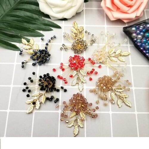 10pcs/lot Crystal Beaded Bride Headdress Clothes Brooch Patch Diy Flowered Embroidered Patches Sewing Badges Sew On Hats Shoes