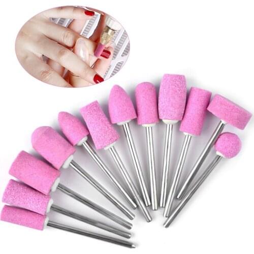 12pcs/set Ceramic Stone Quartz Drill Bits Pink Nail Polishing Head Electric Manicure Machine Accessories Cutter Nail Files Tool