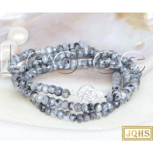 18" 2X4mm Faceted Rondelle gray Labradorite Gems Beads necklace 925s clasp v1750