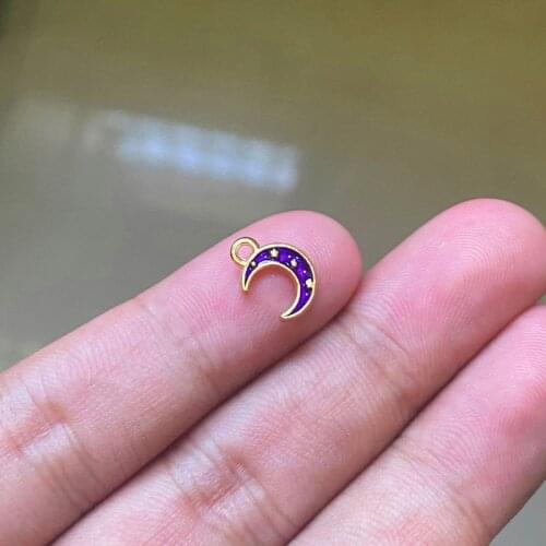 18pcs Purple Enamel Crescent Moon Romantic Couple Handmade Pendant Necklace Earring Accessories Charms Findings Jewelry Making