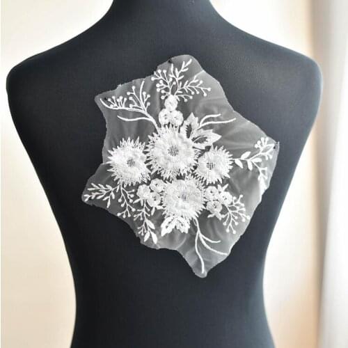 2 Pieces 24*21cm Wedding Dress Applique DIY Bridal Headdress Ivory Lace Collar Lace Fabric Patch