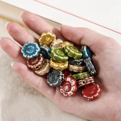 20 PCS 18x6mm Flowers Ceramic Beads DIY Flat Loose Beads Handmade Porcelain Spacer Beads For Jewelry Accessories Wholesale