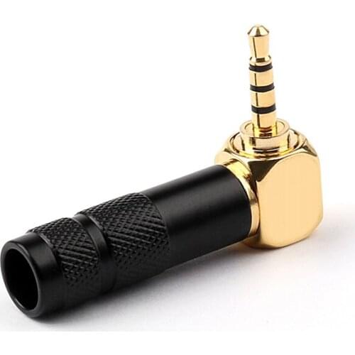 3.5mm 4 Pole TRRS Male Plug Jack Gold Plated 90 Degree Angle Audio Connector Silver Black Connector