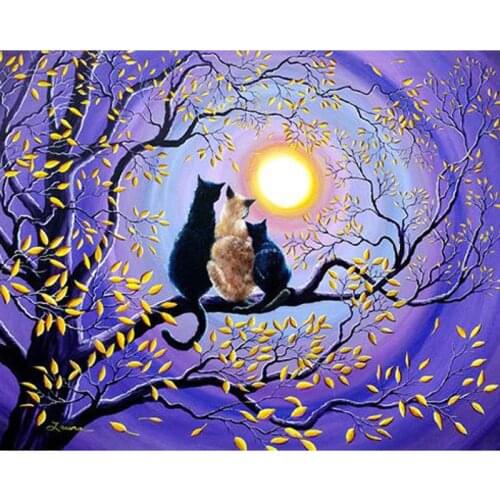 5D Diy Diamond Art Painting Cat Full Drill Round Diamond Embroidery Picture Rhinestone Diamond Mosaic Cartoon Home Decor