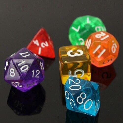 7Pcs/Set Various Sided Dice Role Playing Board Game Props Translucent Dice Set