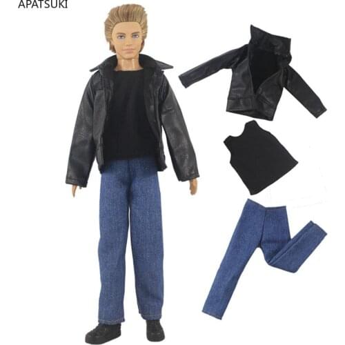 Fashion Clothes Set For Ken Doll Outfits Blue Vest Tops Shirt Jeans Denim Pants Black Coat for Ken Boy Male Doll DIY Toys