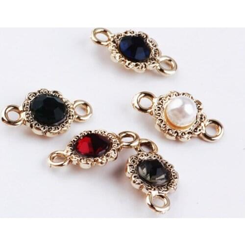 Free Shipping 20PCs 50PCs Round Crystal Rhinestone Paved Gold Color Alloy Charm Connector Fit Fashion Ornament Bracelet Earring