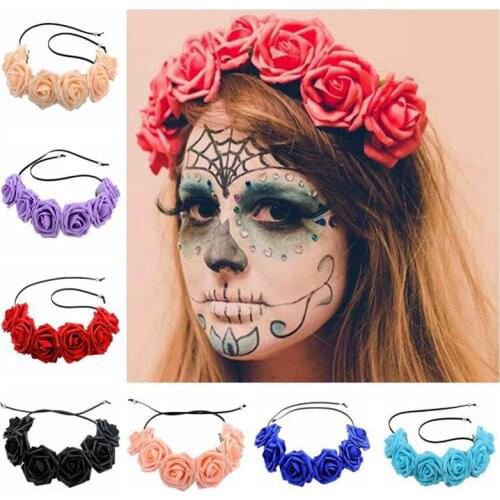 Day of The Dead Headband Bride Fancy Dress Costume Headwear Halloween Accessories Women Party PE Rose Flower Crown Headpieces