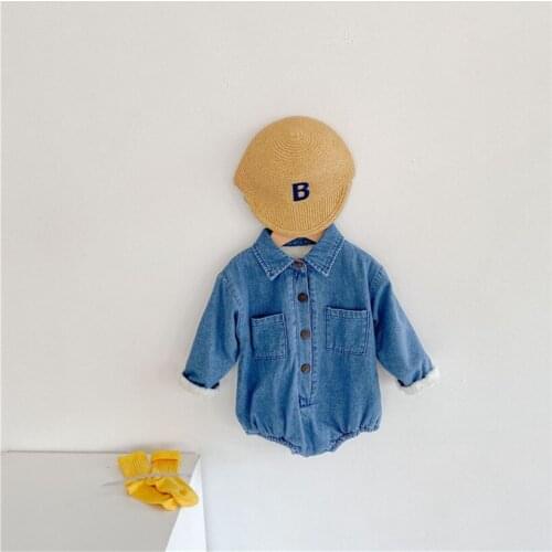 Dibeberabbit Fleece Denim Baby Clothes Baby Boy Girl Romper Thick Winter Infant Jumpsuit Cotton Toddler Girl Romper Long Sleeve