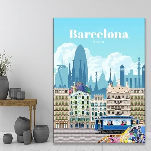Travel to Barcelona Canvas Travel Poster Prints Home Wall Art Decor Painting