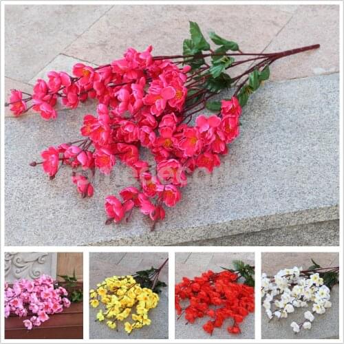 Artificial Peach Blossom Sakura 7-Stem Silk Flower Bouquet Home Decor 5 Colors