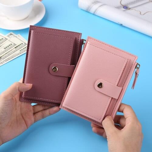 Women Fashion Solid Color Credit Card ID Card Multi-slot Zipper Card Holder Ladies Casual PU Leather Mini Coin Purse Wallet Case