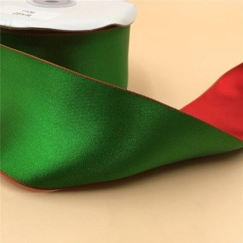 2-1/2 inch 25Yards Wired Edges Red and Green Ribbon for Gift Box Wrapping Festival Decoration 25 Yards Spool 63mm N1109