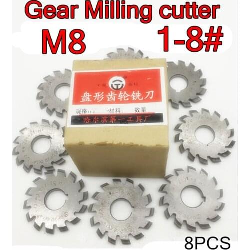 M8 Modulus PA20 degrees NO.1-NO.8 8pcs/set HSS Gear Milling cutter Gear cutting tools Free shipping