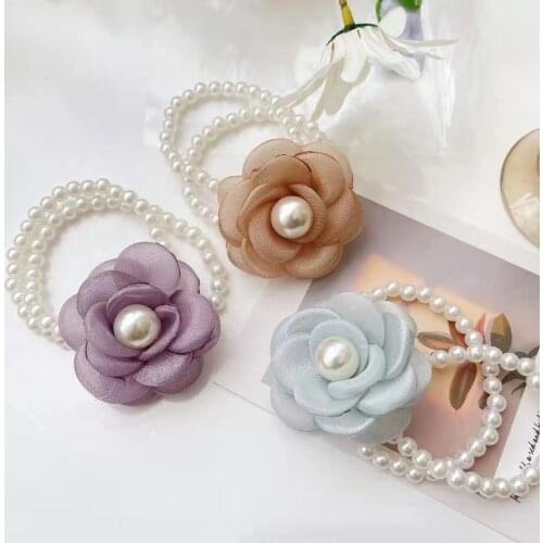 Sweet Yarn Flower Elastic Hair Ties Pearl Korean Cloth Hair Band Ball Headdress Horsetail Hairbands Hair Accessories for Girls