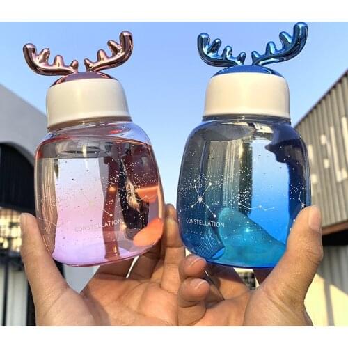 Antler Water Bottle Ins Fashion Simple 3D Antlers High Borosilicate Glass travel bottle Portable Take-out Heart Cute Cup Girl