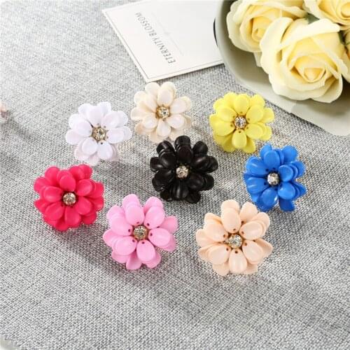 Dayoff Trendy Colorful Flower Beads Rings for Womens Ajustable Stamen Petal Crystal Wedding Engagement Finger Ring Jewelry R439