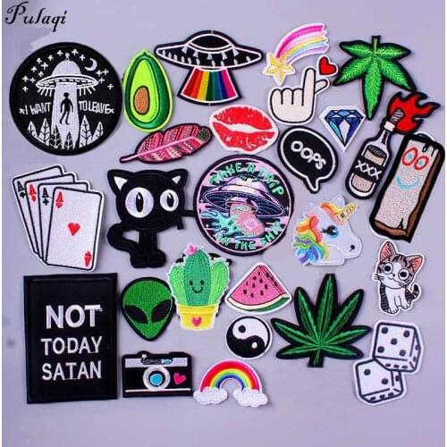 Cartoon Patches On Clothes Anime Embroidery Patches For Clothing Cat Stickers Unicorn Animal Iron On Patches DIY Cute Stripes