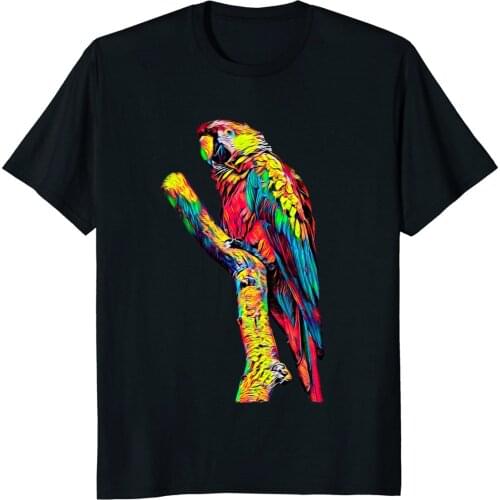 2019 Summer T Shirt Men New High Quality Colorful Art Parrot Ara T-Shirt Military T Shirts