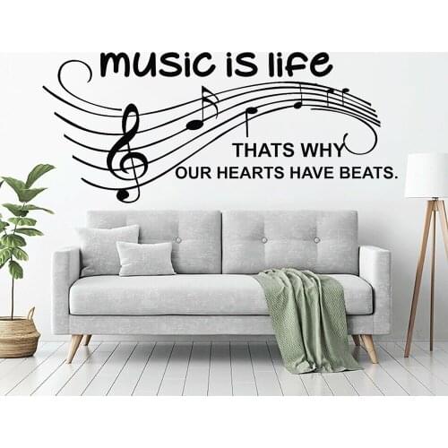 Music Wall Sticker Quote Words Music Is Life Quotes Vinyl Wall Decor Decals Living room Bedroom Decoration Removable Mural Z606