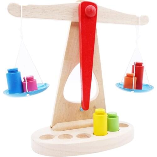 New Montessori Educational Toy Small Wooden New Balance Scale Toy With 6 Weights For Kids Baby