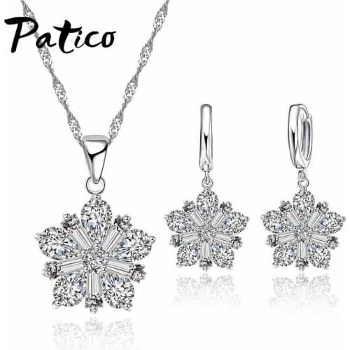 Charming New Women Jewelry Sets Real 925 Sterling Silver Austrian Crystal Flower Pendant Necklace Earrings Sets Bridal