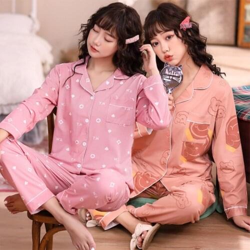 2021 Autumn Long Sleeve Pajama Sets for Women Korean Outfits Sleepwear Suit Pyjama Loungewear Homewear Pijama Mujer Home Clothes