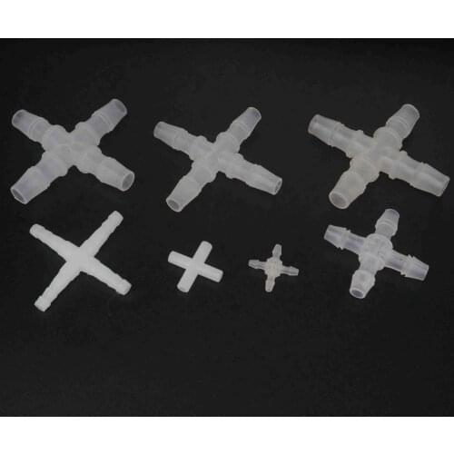 Fit Tube I/D 2.4mm To 9.5mm Barbed Cross 4 Ways Equal PP/PE Pipe Plastic Fitting Aquariums Fish Tank