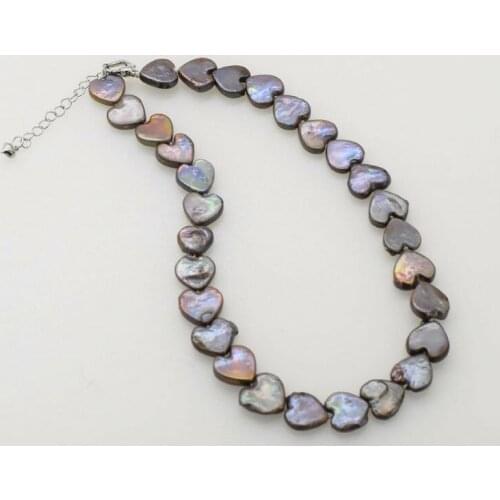 Freshwater pearl brown black heart 14mm necklace 17inch FPPJ wholesale beads nature
