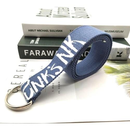 Fashion Trend Boys and Girls Simple Casual Letter Printing D-Shaped Double Ring Metal Buckle Canvas Childrens Belt