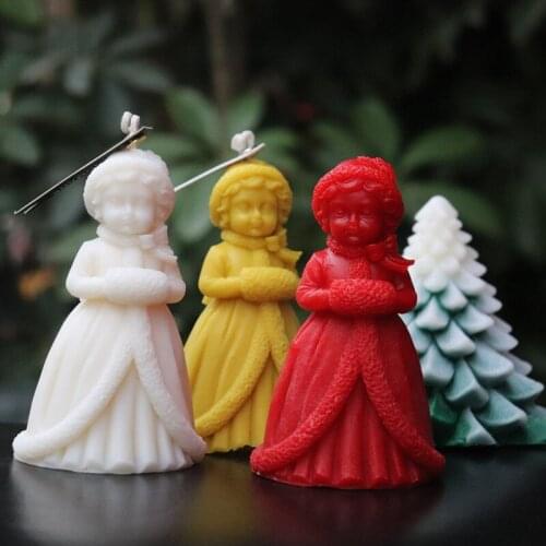 Christmas Girl Candle Silicone Mold DIY Handmade Little Princess Fondant Chocolate Candy Soap Jelly Gypsum Plaster Mold Supplies