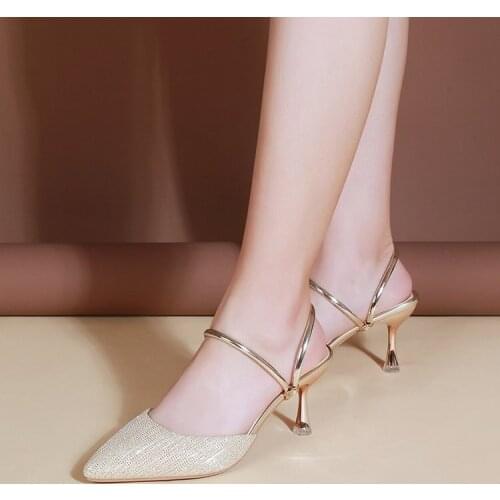 New summer slippers women shoes woman 2020 Bling cover pointed toe ladies slippers female thin high heels buckle strap slides