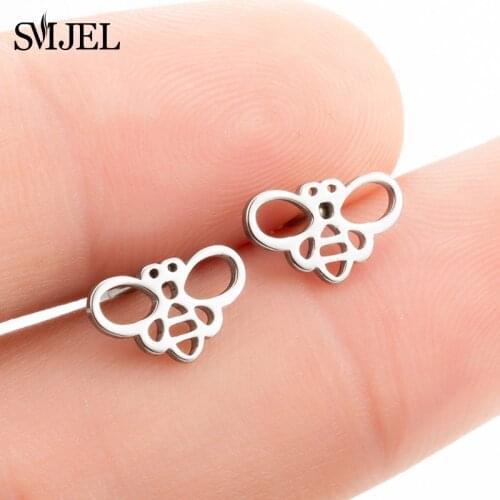 SMJEL Bee Earrings Women Fashion Stainless Steel Jewelry Teen Daily Lovely Animal Stud Earrings Girl boucle d'oreille