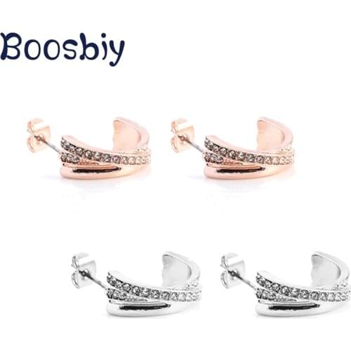 High Quality Rhinestone Cross Stud Earrings for Women Silver Color Brand Earrings Jewelry Fashion Nice Gift For Women