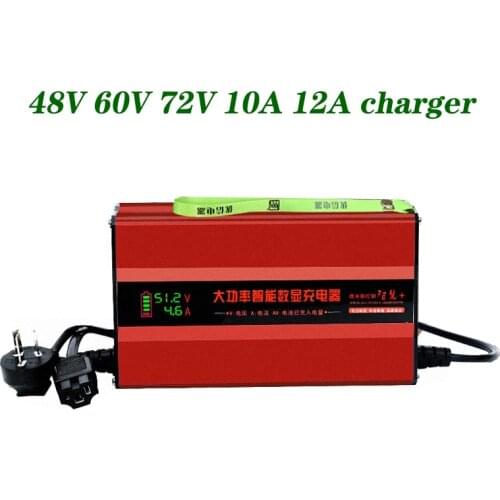 13S 14S 16S 17S 20S 48V 60V 72V Li-ion Lithium Battery Charger 10A 12A Electric Bicycle Scooter Lithium Battery Fast Charger