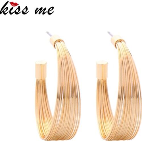 Kissme Hyperbole Layered Iron Circle Hoop Earrings Gold Color Earrings For Women Gifts Fashion Jewelry Accessories Wholesale