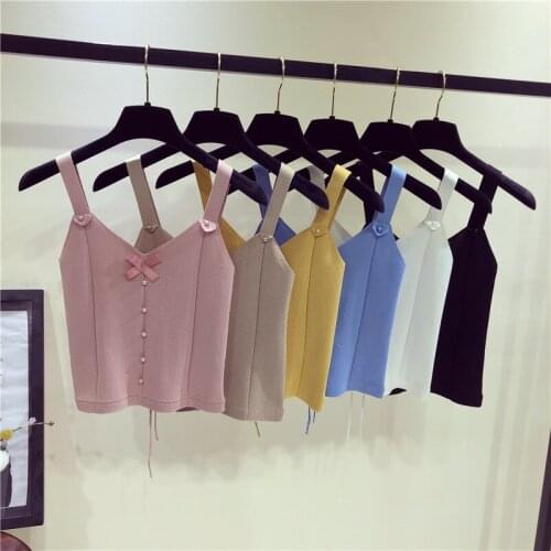 Women V-neck Lace Up Beading Cropped Camis Tops Girls Knitted Sleeveless Sweater Tee Shirts Tank Crop Top Female Wholesale