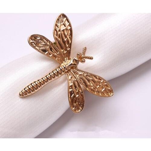 10PCS/gold and silver metal dragonfly napkin ring table top decoration for family gathering, reception, wedding banquet