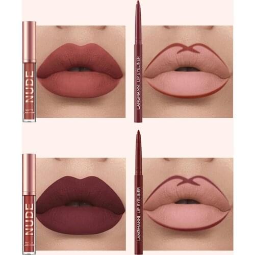 12pcs Waterproof Lip Gloss Matte Lip Liner Set Makeup Set Long-lasting Lipliner Nude Liquid Lipstick Makeup Tint Cosmetics Set