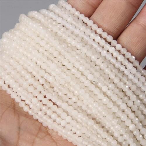 3mm Natural White Beige Cream-colored Jades Faceted Jaspers Stone Beads Loose Spacer Beads Bracelets Jewelry Making Accessories