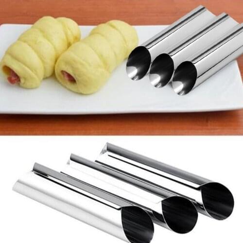 3Pcs/set Non-stick Danish Croissant Mold Stainless Steel Puff Bread Danish Round Tubes Kitchen DIY Pastry Tools