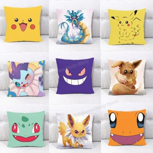 45*45 Pillow Cover Decorative Pokemon Satin Cloth Cover Pikachu Cartoon Pattern Pillowcase Car Bed Room Pillow Case Home Decor