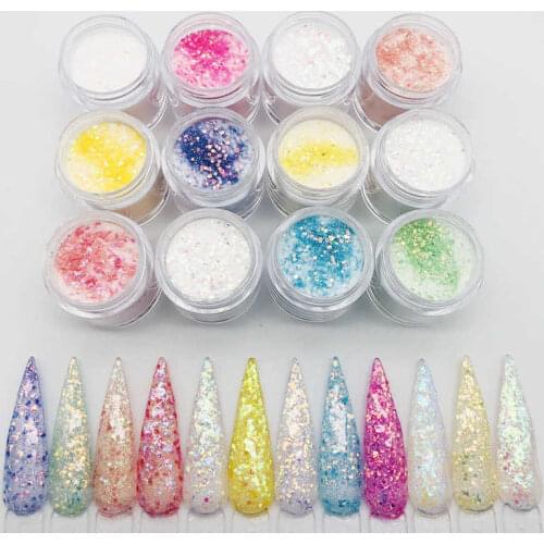 6g/bottle Acrylic Powder With Glitter Holographic Glitter Dip Powder Nails Art Monomer Accessories for Builder Gel Extensions YT