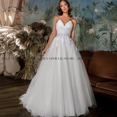 ADLN A Line Wedding Dress with Bow Vestido de Novia Sweetheart Tulle Sweep Train Plus Size Bridal Gown