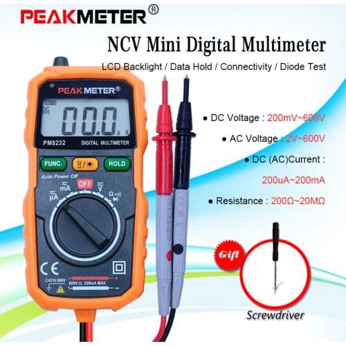 Non-Contact Mini Digital Multimeter PEAKMETER MS8232 DC AC Voltage Current Tester Ammeter Multitester