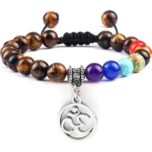 Natural Stone 7 Chakra bracelets Men Classic Om Symbol Lucky Yoga Energy Bracelets Braided Rope Adjustable Bangle Women Jewelry