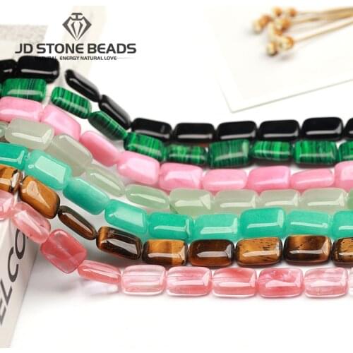 Natural Rectangle Shape Gemstone Round Smooth Malachite Stone Amethyst Beads For DIY Jewelry Making Good Quality Loose Beads